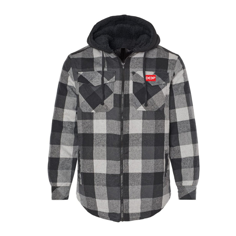 Insulated Poagie Plaid Hooded Jacket - Black and White - SIZE SMALL