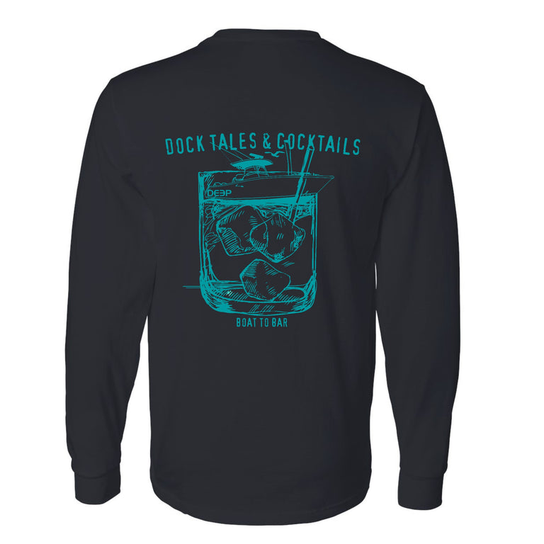 LIMITED TIME Dock Tales and Cocktails Long Sleeve Tee - Black and Teal
