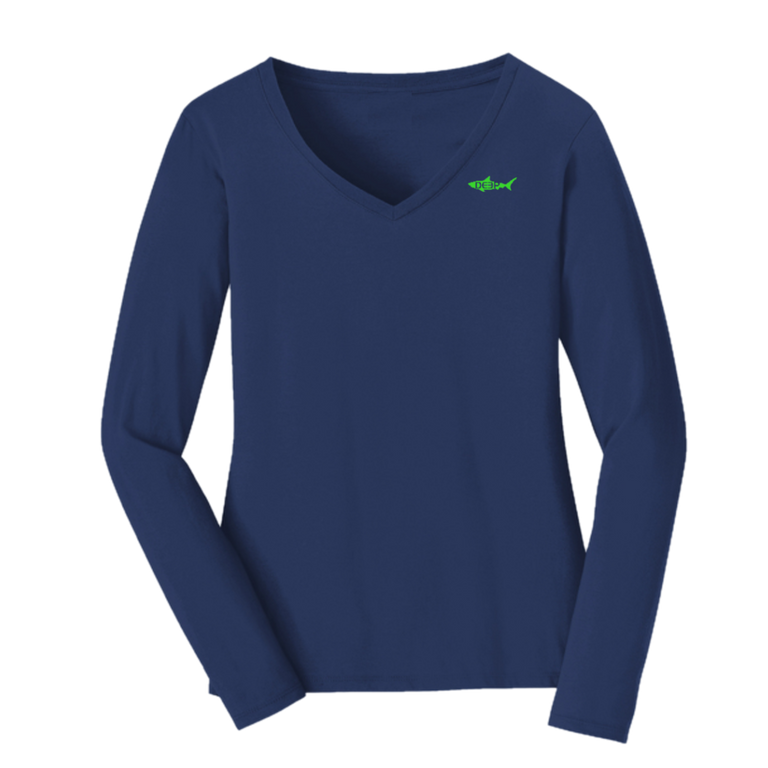 Women's Shark Cotton Long Sleeve V-Neck Tee
