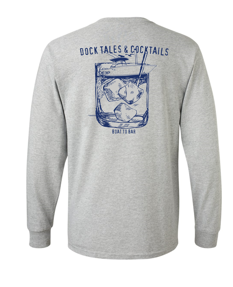 Dock Tales and Cocktails Cotton Long Sleeve Tee - Heather Grey - 3XL