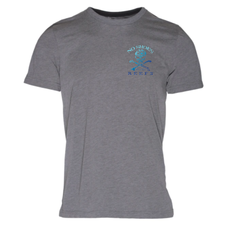 No Shoes Reefs - Repreve Triblend Tee - Grey - Small Chest Logo - Blue