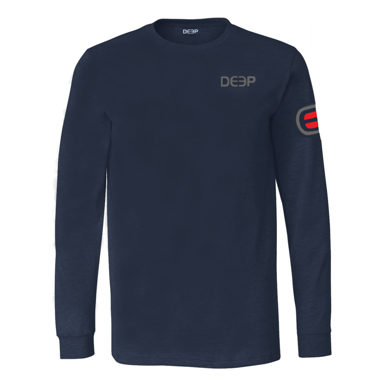 Navy Cotton Long Sleeve - Charcoal / Charcoal and Red