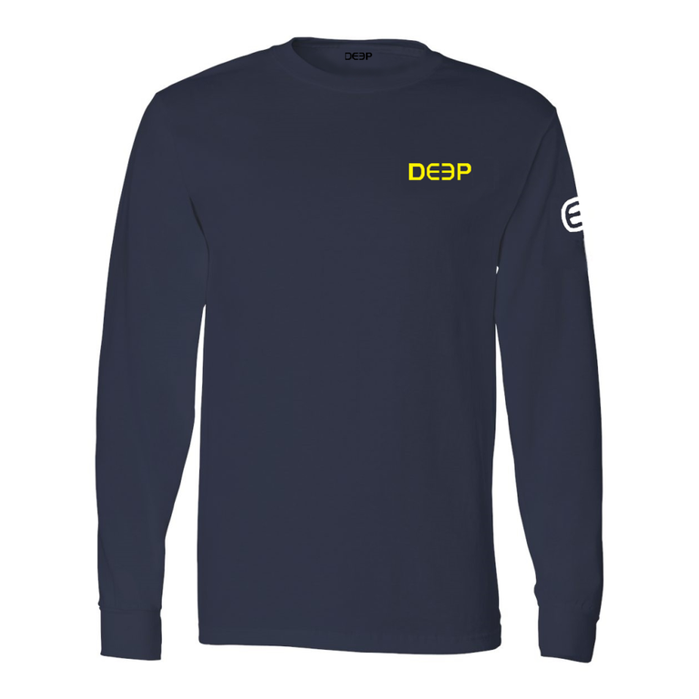 Navy Cotton Long Sleeve  - Yellow DEEP white EE - Large